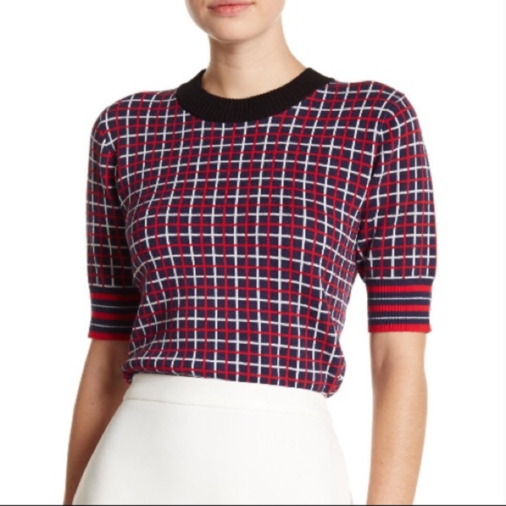 English Factory Geo Short Sleeve Knit Sweater Top